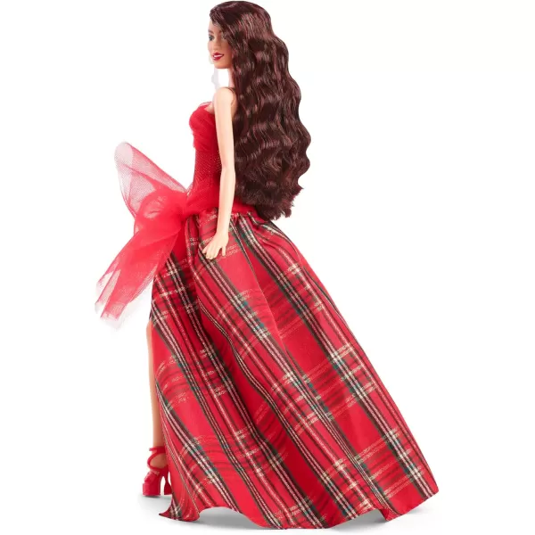 Barbie Signature Doll 2024 Holiday Fashion Doll with Brown Hair Wearing Plaid Gown Seasonal Collector Gift in Displayable PackagingDark Brown Hair