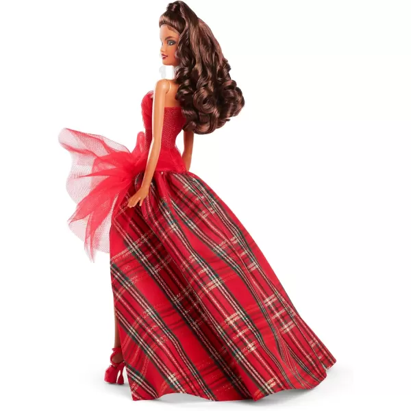 Barbie Signature Doll 2024 Holiday Fashion Doll with Brown Hair Wearing Plaid Gown Seasonal Collector Gift in Displayable PackagingLight Brown Hair