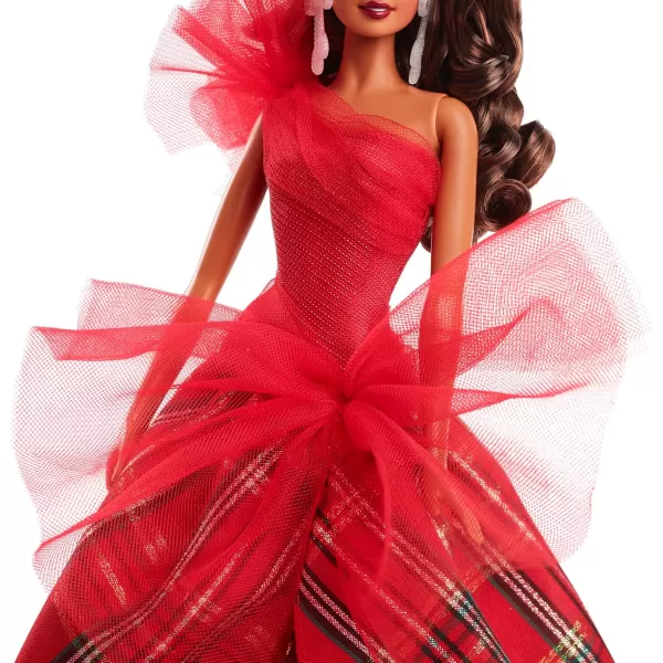 Barbie Signature Doll 2024 Holiday Fashion Doll with Brown Hair Wearing Plaid Gown Seasonal Collector Gift in Displayable PackagingLight Brown Hair