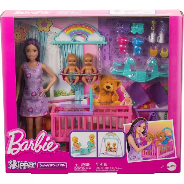 Barbie Skipper Doll ampamp Nursery Playset with Accessories Includes Twin Baby Dolls 1 Crib 1 Swing 1 SeeSaw ampamp More