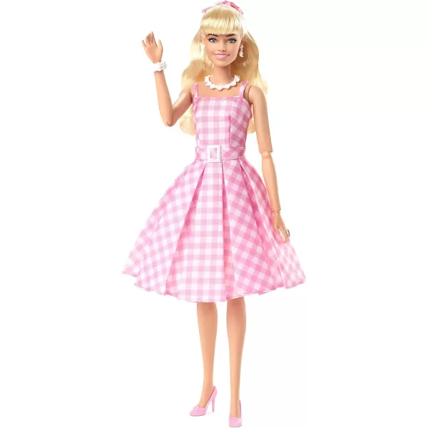 Barbie The Movie Doll Margot Robbie as Collectible Doll Wearing Pink ampamp White Gingham Dress with Daisy Chain NecklaceMulticolor