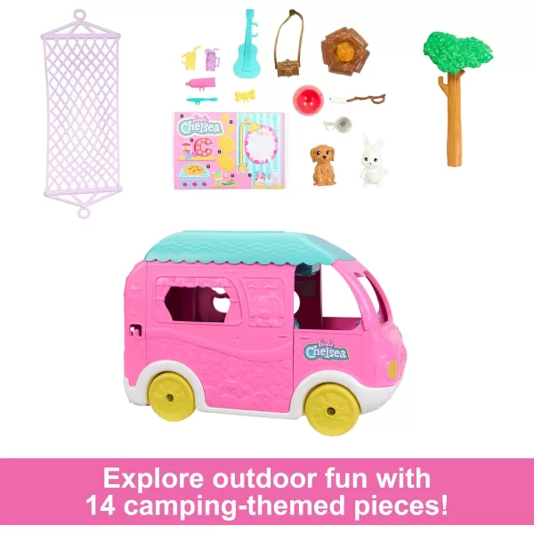 Barbie Toy Camper ampamp Chelsea Doll 2in1 Playset with 2 Pets ampamp 15 Accessories Vehicle Transforms into Camp Site Amazon Exclusive