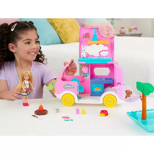 Barbie Toy Camper ampamp Chelsea Doll 2in1 Playset with 2 Pets ampamp 15 Accessories Vehicle Transforms into Camp Site Amazon Exclusive