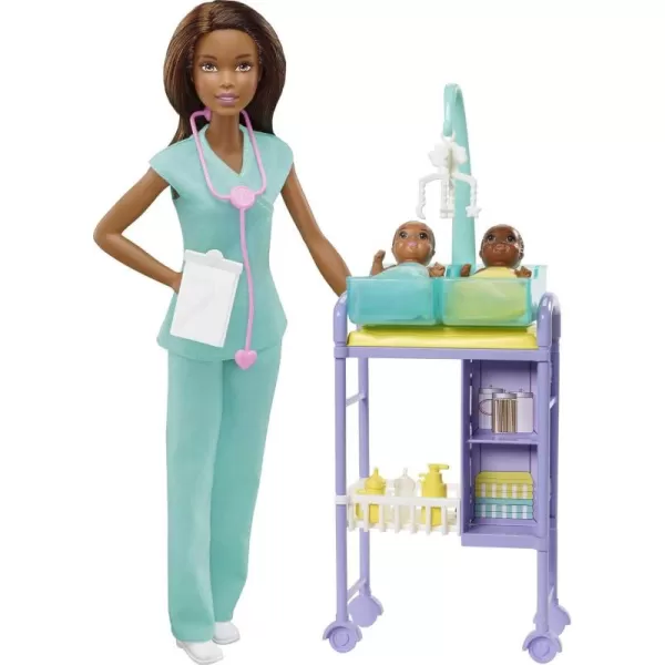 Barbie Careers Doll ampamp Playset Baby Doctor Theme with Blonde Fashion Doll 2 Baby Dolls Furniture ampamp AccessoriesBrunette Baby Doctor