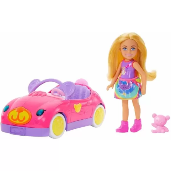 Barbie Chelsea Doll ampamp Toy Car with Unicorn Theme Blonde Small Doll in Removable Skirt Pet Puppy Sticker Sheet ampamp AccessoriesTeddy Car