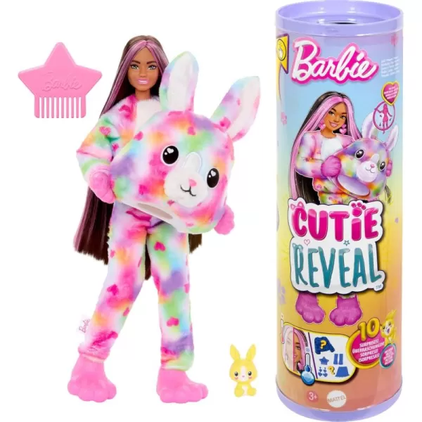 Barbie Cutie Reveal Doll ampamp Accessories with Animal Costume ampamp 10 Surprises Including Color Change Kitten as Red Panda in CostumeThemed SeriesTie Dyed Bunny