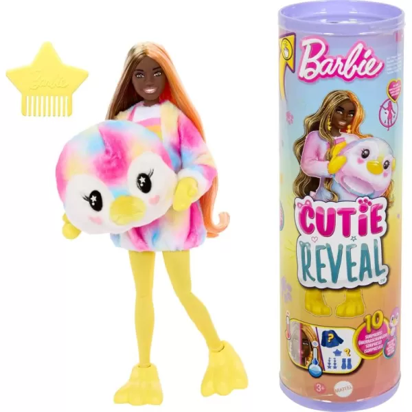 Barbie Cutie Reveal Doll ampamp Accessories with Animal Costume ampamp 10 Surprises Including Color Change Kitten as Red Panda in CostumeThemed SeriesTie Dyed Penguin