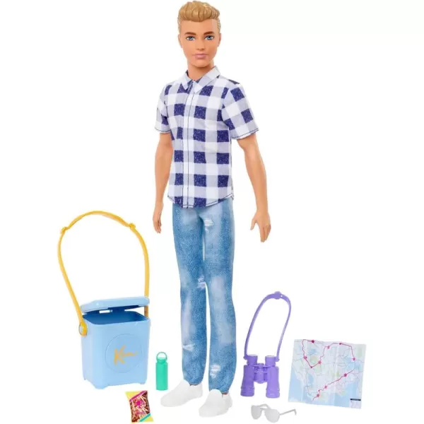 Barbie Doll ampamp Accessories It Takes Two Camping Set with Cooler Map ampamp More Blonde Ken Doll with Blue Eyes in Plaid Shirt