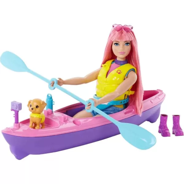 Barbie Doll ampamp Accessories It Takes Two Malibu Camping Playset with Doll Pet Puppy ampamp 10 Accessories Including Sleeping BagDaisy Kayaking