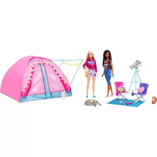 Barbie Dolls ampamp 20 Accessories It Takes Two Camping Tent Playset with Brooklyn ampamp Malibu Dolls ampamp 2 Moving Animals