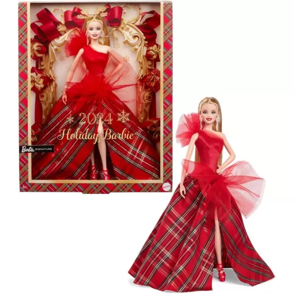 Barbie Signature Doll 2024 Holiday Fashion Doll with Brown Hair Wearing Plaid Gown Seasonal Collector Gift in Displayable PackagingPlatinum Blonde Hair