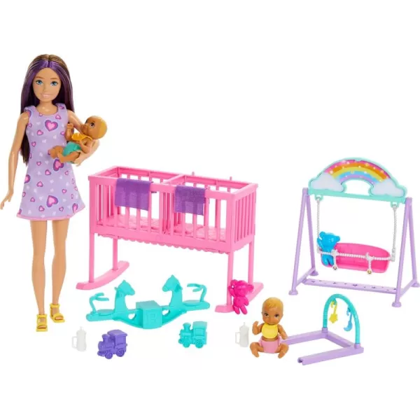 Barbie Skipper Doll ampamp Nursery Playset with Accessories Includes Twin Baby Dolls 1 Crib 1 Swing 1 SeeSaw ampamp More