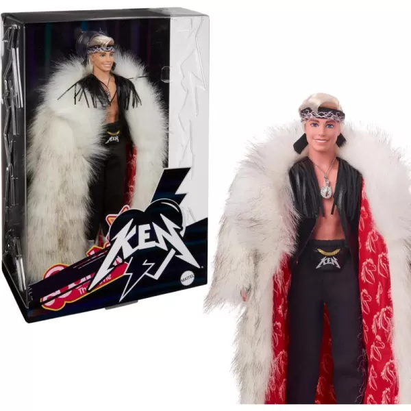 Barbie The Movie Collectible Ken Doll Wearing Big Faux Fur Coat ampamp Black Fringe Vest with Bandana Amazon Exclusive