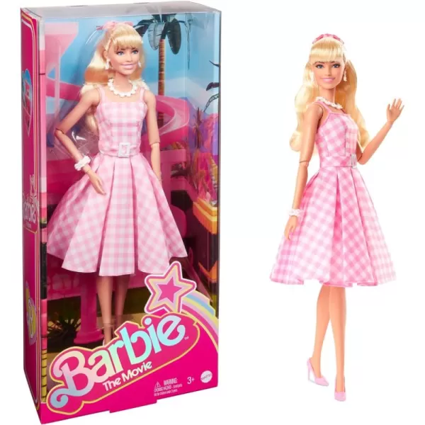 Barbie The Movie Doll Margot Robbie as Collectible Doll Wearing Pink ampamp White Gingham Dress with Daisy Chain NecklaceMulticolor