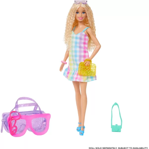 imageBarbie Clothes ampamp Accessories Deluxe SunglassesShaped Bag with Keychain Multicolor Gingham Dress ampamp Summery Accessories DollsSummer Time