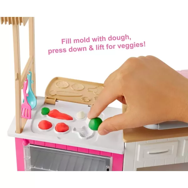 imageBarbie Careers Playset Ultimate Kitchen Set with Blonde Chef Fashion Doll Food Molds 5 Dough Colors ampamp 20 Accessories Lights ampamp Sounds Amazon ExclusiveFrustration Free