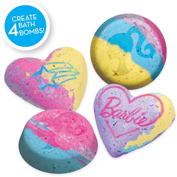 imageBarbie Make Your Own Bath Bomb Kit by Horizon Group USA DIY Four Custom Colorful ampamp SweetSmelling Bath Bombs Includes Stencil Glitter Molds Fragrances ampamp More Pink Yellow Teal ampamp PurpleCoconut