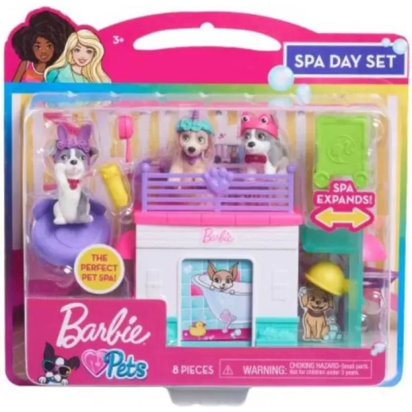 imageBarbie Pets Spa Day Playset 8 Piece Connectible Playset with Pet Figures and Accessories Kids Toys for Ages 3 Up by Just Play