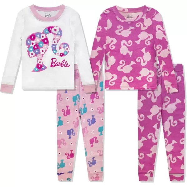 imageKomar Kids Barbie 4 Piece Pajama Set  PJ Set Long Sleeve Shirt ampamp Pants  Girls ampamp Toddlers Sleepwear Set  Official LicensePink