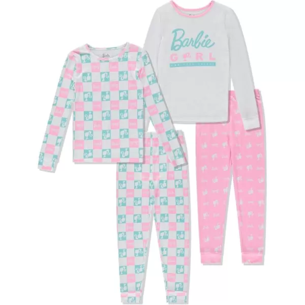 imageKomar Kids Barbie 4 Piece Pajama Set  PJ Set Long Sleeve Shirt ampamp Pants  Girls ampamp Toddlers Sleepwear Set  Official LicensePinkwhite