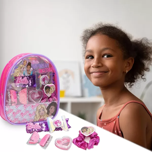 imageBarbie  Townley Girl Backpack Cosmetic Makeup Gift Bag Set includes Hair Accessories and Printed PVC Backpack for Kids Girls Ages 3 perfect for Parties Sleepovers and Makeovers