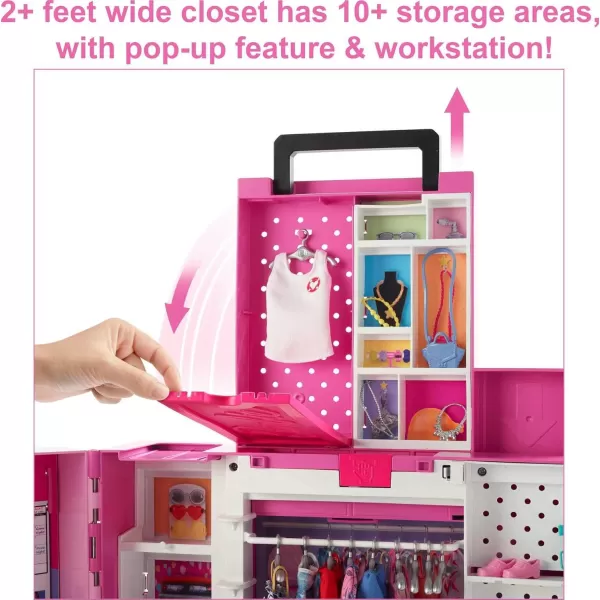 imageBarbie Dream Closet Playset with 35 Doll Clothes ampamp Accessories Includes 5 Complete Looks PopUp Second Level Mirror ampamp Laundry ChuteDream Closet