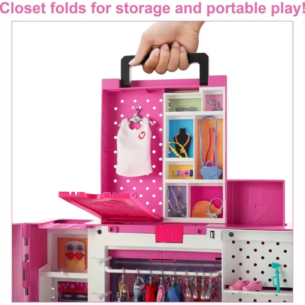 imageBarbie Dream Closet Playset with 35 Doll Clothes ampamp Accessories Includes 5 Complete Looks PopUp Second Level Mirror ampamp Laundry ChuteDream Closet