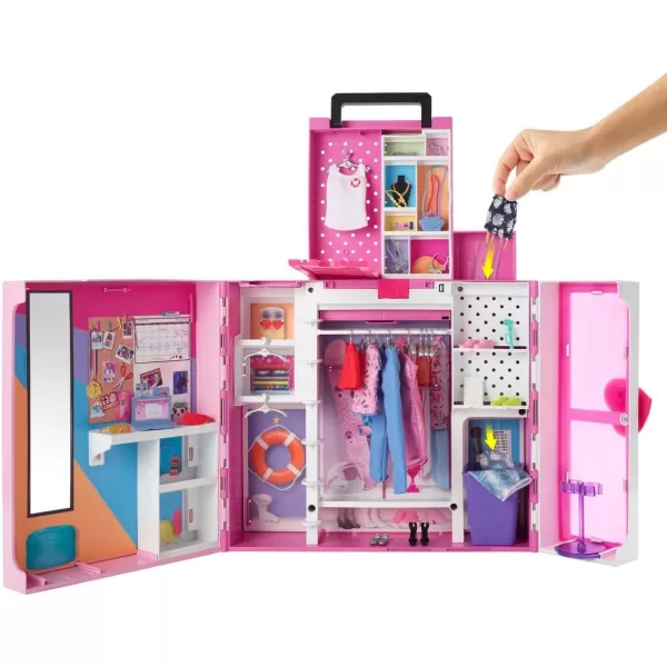 imageBarbie Dream Closet Playset with 35 Doll Clothes ampamp Accessories Includes 5 Complete Looks PopUp Second Level Mirror ampamp Laundry ChuteDream Closet