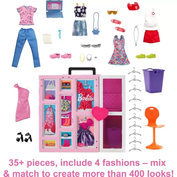 imageBarbie Dream Closet Playset with 35 Doll Clothes ampamp Accessories Includes 5 Complete Looks PopUp Second Level Mirror ampamp Laundry ChuteDream Closet