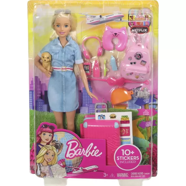 imageBarbie Dreamhouse Adventures Doll ampamp Accessories Travel Set with Blonde Fashion Doll Puppy ampamp 10 Pieces Suitcase Opens ampamp ClosesMulticolor