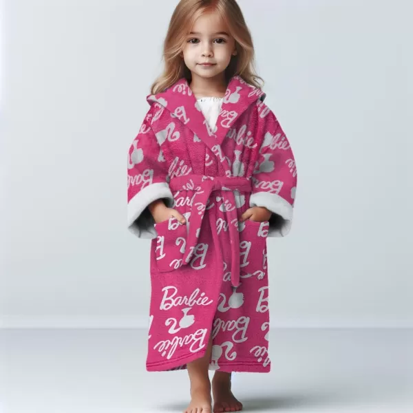 imageBarbie Girls Fleece Kids Hooded Robe  Super Soft Plush Kids Spa Bathrobe with Pockets Girls Sizes 410  Official ProductPink