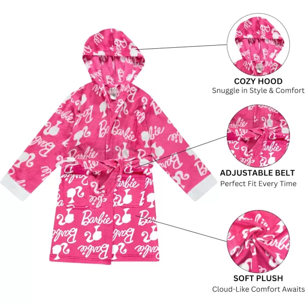 imageBarbie Girls Fleece Kids Hooded Robe  Super Soft Plush Kids Spa Bathrobe with Pockets Girls Sizes 410  Official ProductPink