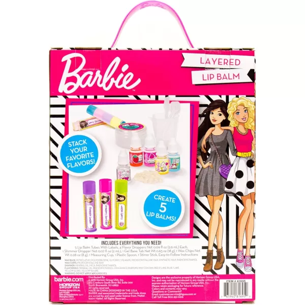 imageBarbie Make Your Own Layered Lip Balm Kit by Horizon Group Usa DIY 5 Custom Lip balms by Mixing Flavors Like Vanilla Strawberry Watermelon ampamp Tropical Punch Multicolored