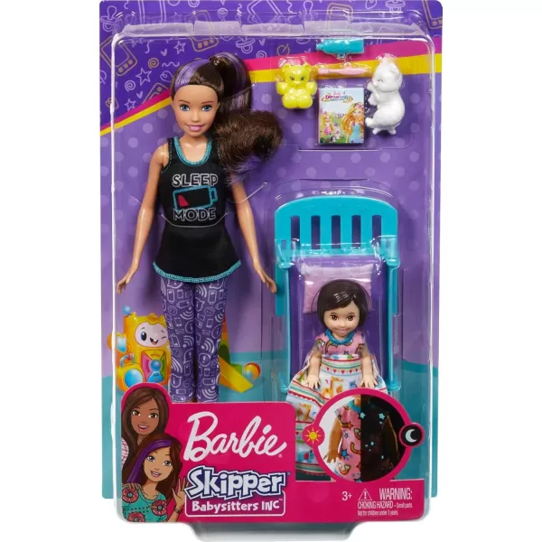 imageBarbie Skipper Babysitters Inc Bedtime Playset with Babysitting Skipper Doll Toddler Doll with GlowintheDark Pajamas Bed Sleeping Kitty Teddy Bear Blanket and Storybook for Kids 37 Years OldBedtime Playset