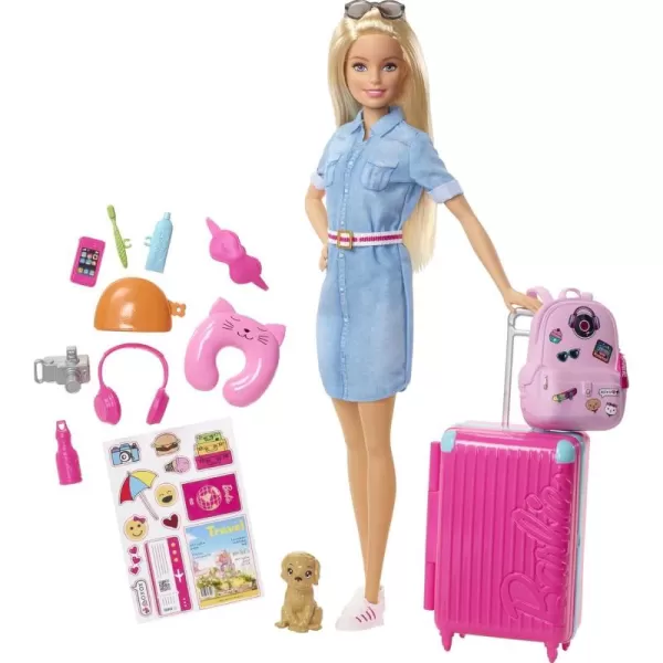 imageBarbie Dreamhouse Adventures Doll ampamp Accessories Travel Set with Blonde Fashion Doll Puppy ampamp 10 Pieces Suitcase Opens ampamp ClosesMulticolor