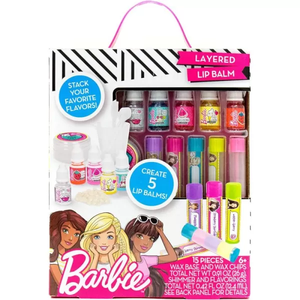 imageBarbie Make Your Own Layered Lip Balm Kit by Horizon Group Usa DIY 5 Custom Lip balms by Mixing Flavors Like Vanilla Strawberry Watermelon ampamp Tropical Punch Multicolored