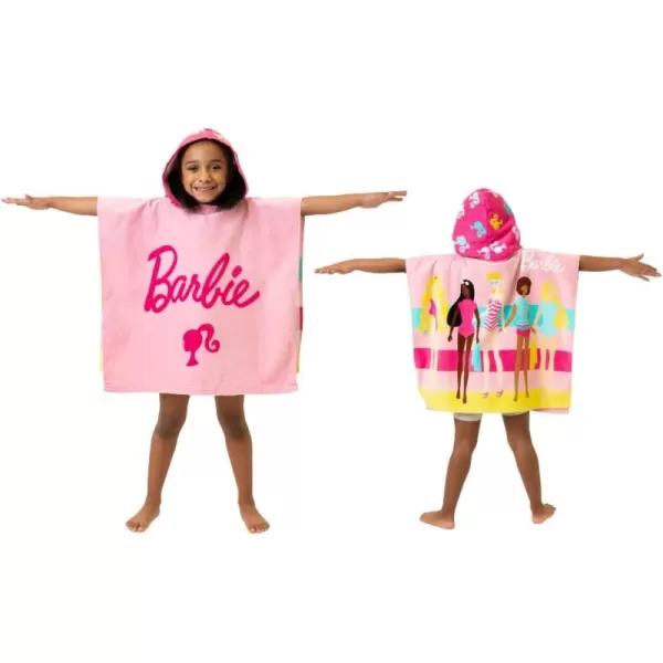 imageFranco Barbie Kids BeachPoolBathCamping Hooded Towel Poncho 24quot X 22quot Absorbent Cotton Cover up 100 Official Licensed Barbie Product Large