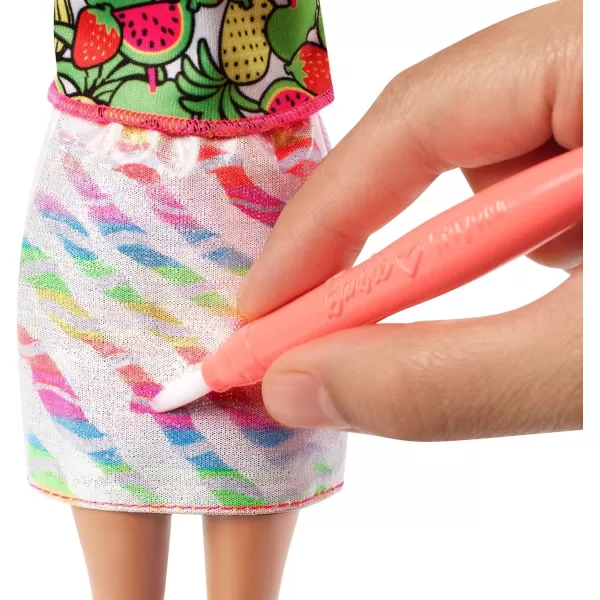 imageBarbie Crayola Rainbow Fruit Surprise PineappleScented Blonde Doll and Fashions Creative Art Fashion Toy Gift for 5 Year Olds and Up