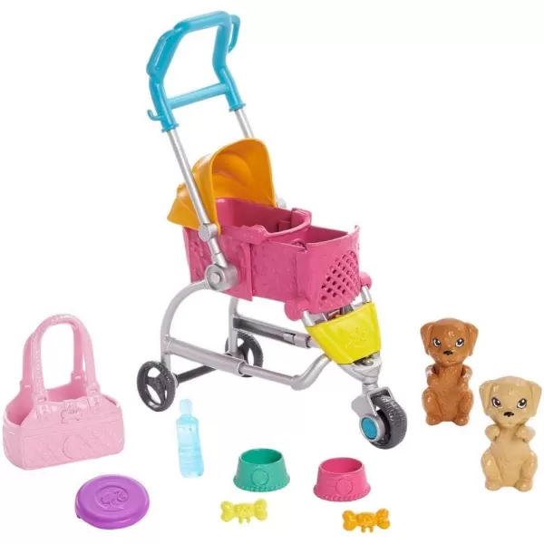 imageBarbie Dogwalking Doll ampamp Accessories Stroll ampamp Play Pups Playset with Transforming Stroller 2 Pets ampamp Handbag Blonde Doll