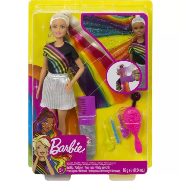 imageBarbie Doll Rainbow Sparkle Hair with Extra Long 75Inch Blonde Rainbow Hair Sparkle Gel ampamp Comb with Styling AccessoriesBlonde