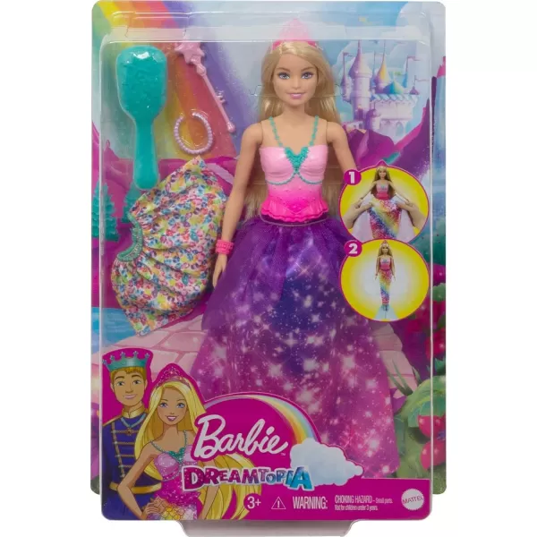 imageBarbie Dreamtopia 2in1 Royal to Mermaid Fashion Transformation Doll Blonde with 3 Looks ampamp AccessoriesMulticolor