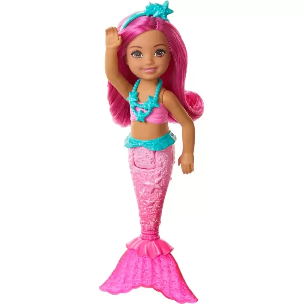 imageBarbie Dreamtopia Chelsea Mermaid Doll with Teal Hair ampamp Tail Royal Headband Accessory Small Doll Bends at WaistPink