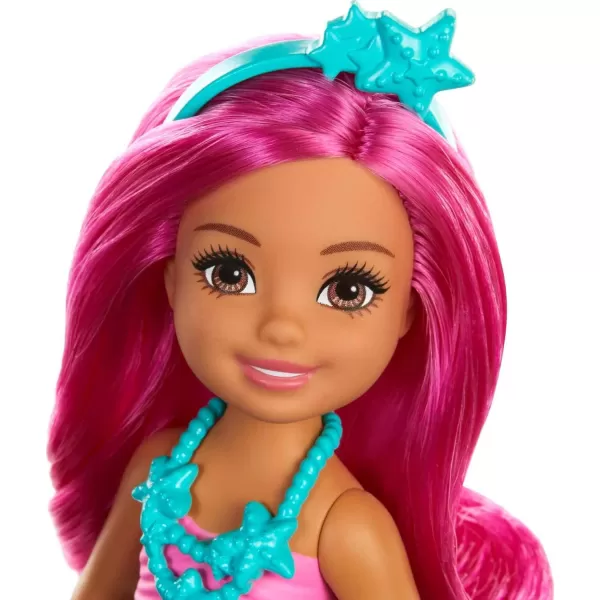 imageBarbie Dreamtopia Chelsea Mermaid Doll with Teal Hair ampamp Tail Royal Headband Accessory Small Doll Bends at WaistPink