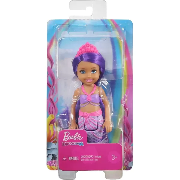 imageBarbie Dreamtopia Chelsea Mermaid Doll with Teal Hair ampamp Tail Royal Headband Accessory Small Doll Bends at WaistPurple