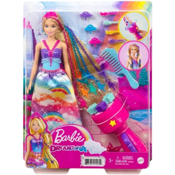 imageBarbie Dreamtopia Twist n Style Princess Hairstyling Doll 115in Blonde with Rainbow Hair Extensions ampamp Accessories Gift for 3 to 7 Year OldsMixed