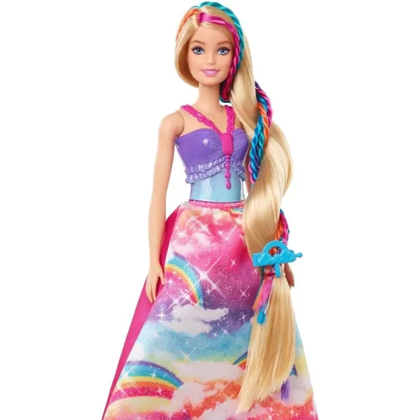 imageBarbie Dreamtopia Twist n Style Princess Hairstyling Doll 115in Blonde with Rainbow Hair Extensions ampamp Accessories Gift for 3 to 7 Year OldsMixed