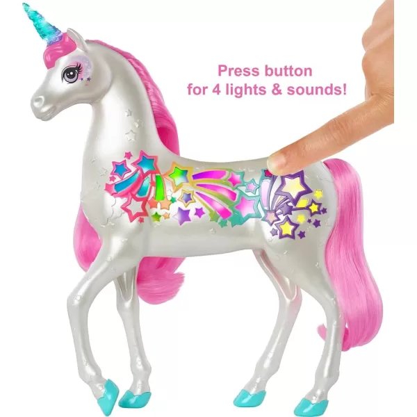 imageBarbie Dreamtopia Unicorn Brush n Sparkle Interactive Toy with Lights ampamp Sounds Magical Brush Accessory White Unicorn with Pink Mane ampamp LightUp StarsStandard