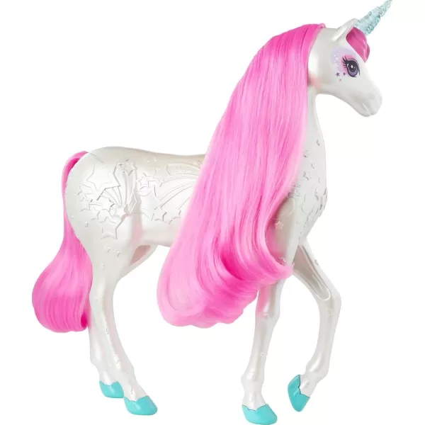 imageBarbie Dreamtopia Unicorn Brush n Sparkle Interactive Toy with Lights ampamp Sounds Magical Brush Accessory White Unicorn with Pink Mane ampamp LightUp StarsStandard