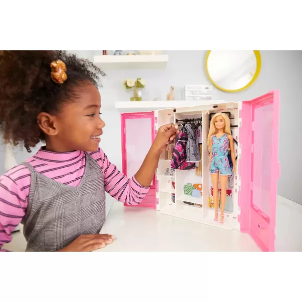 imageBarbie Fashionistas Doll ampamp Ultimate Closet Playset with Clothes ampamp 12 Accessories Blonde Fashion Doll ampamp Pink Closet Toy with Storage FoldOut Rack ampamp Carrying Handle