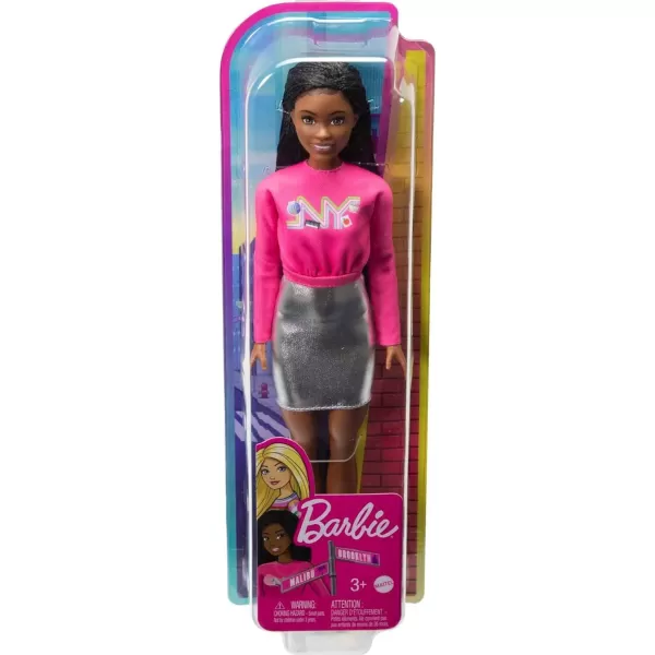 imageBarbie It Takes Two Doll Brooklyn Fashion Doll with Braided Hair Pink NYC Shirt Metallic Skirt ampamp White ShoesMulicolor